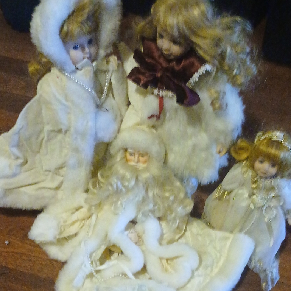 Elegant Porcelain Doll Set with Fur Accents